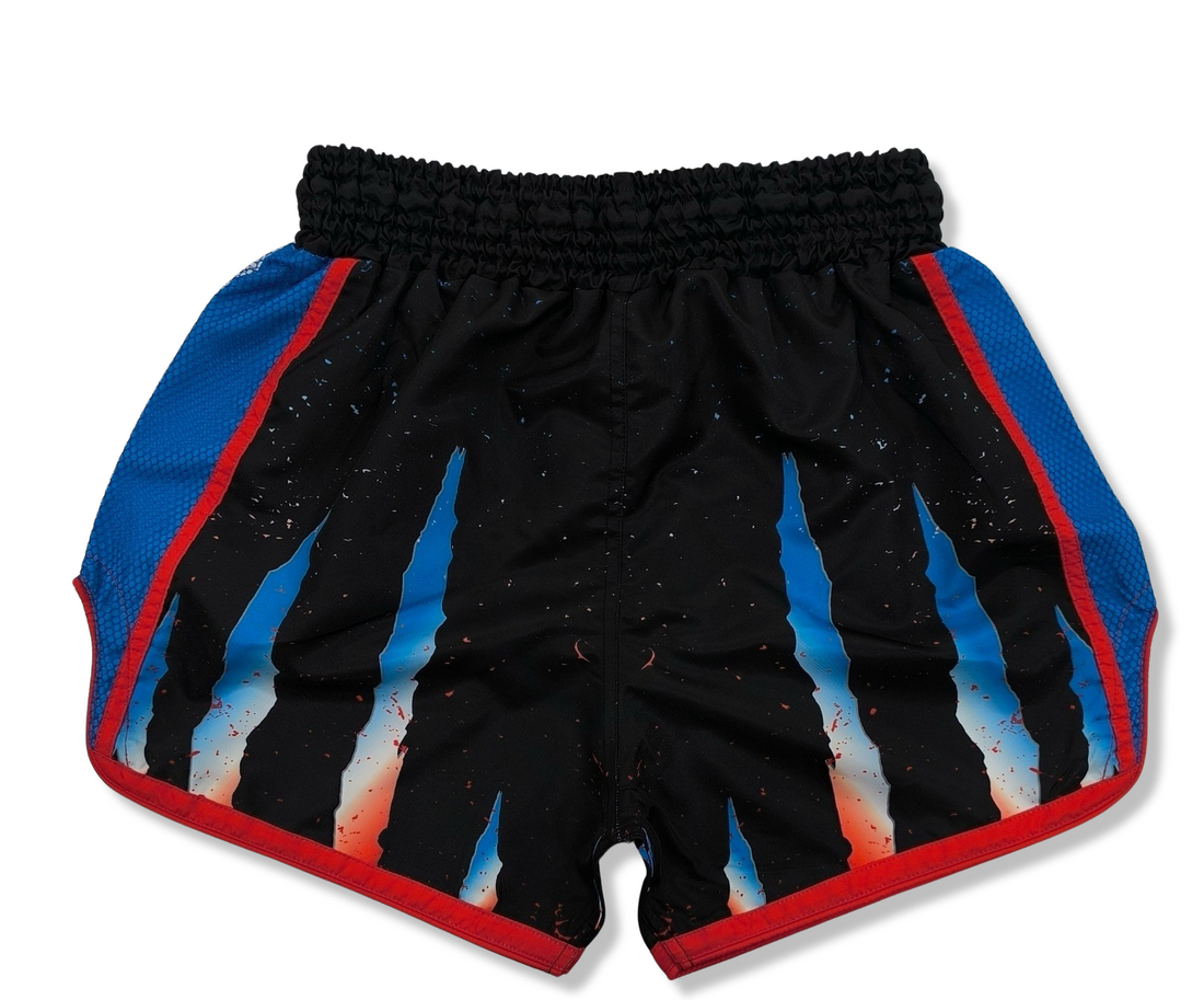 The Red, White and Blue Muay Thai Claw shorts are a colorful and energetic addition to any kickboxing attire.