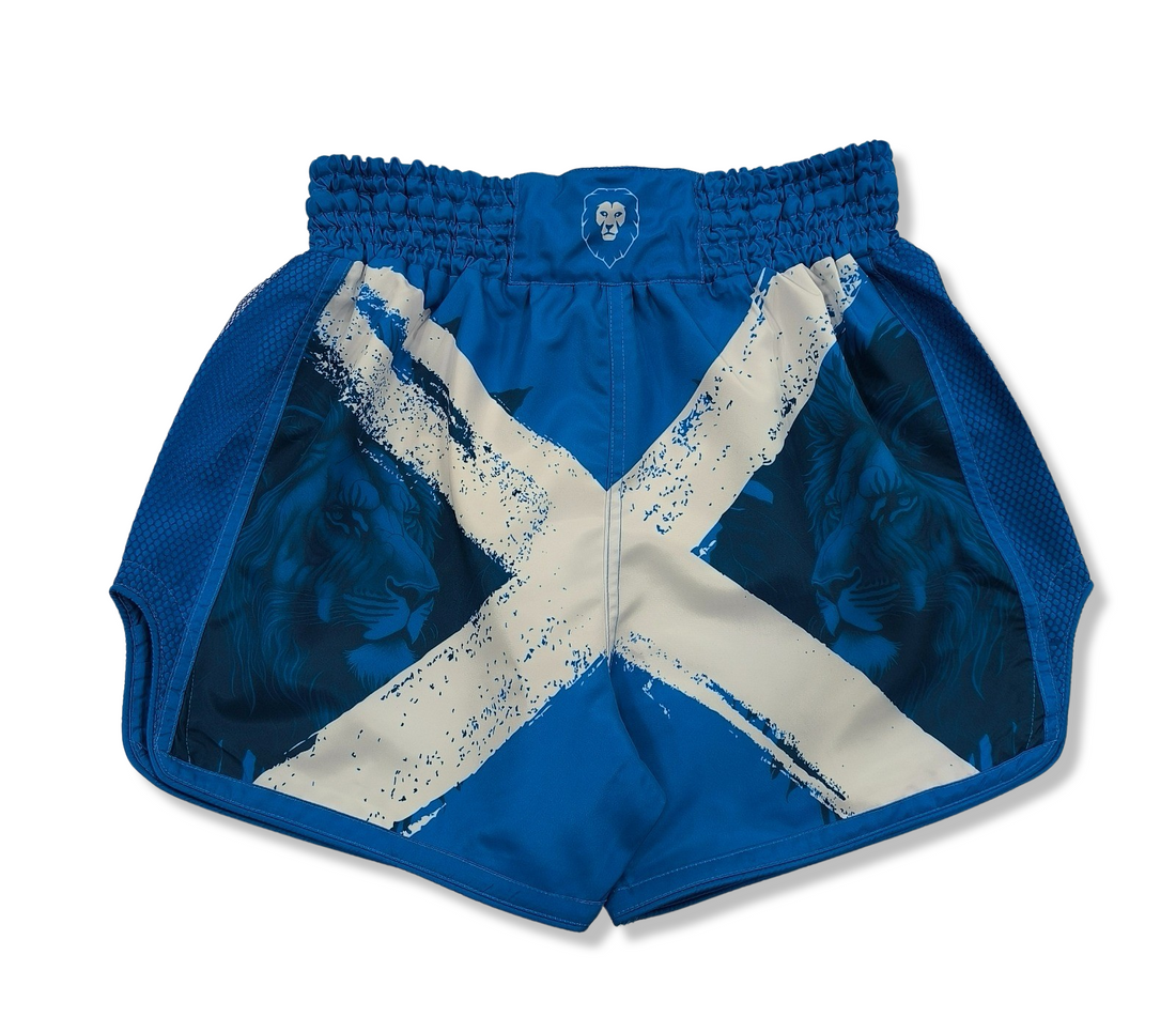 Show your true colours with our bold Scotland print Muay Thai shorts. These high performance shorts are designed with MMA and Kickboxing in mind, with a quick drying, water wicking, flexible fabric that’s comfortable to move in and made to last. 