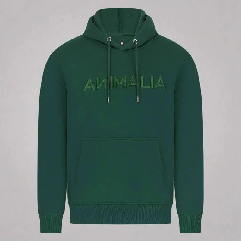 Dark green Animalia embroidered cotton hoodie with kangaroo pocket