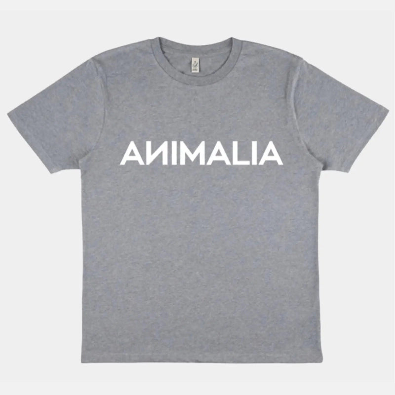 Heather gray marled cotton crew neck t-shirt with white ANIMALIA logo