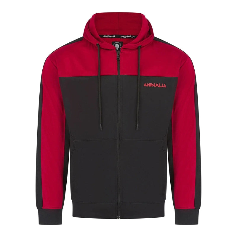 Red black ANIMALIA color-block tracksuit top with chest print and ribbed cuffs