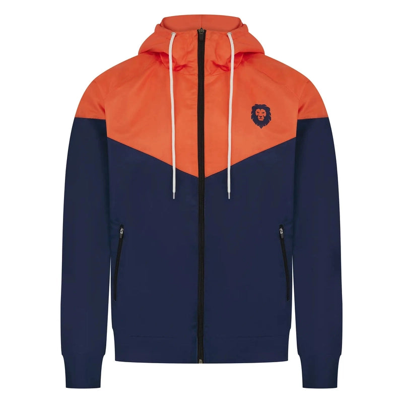 Animalia orange and navy blue hooded windbreaker jacket