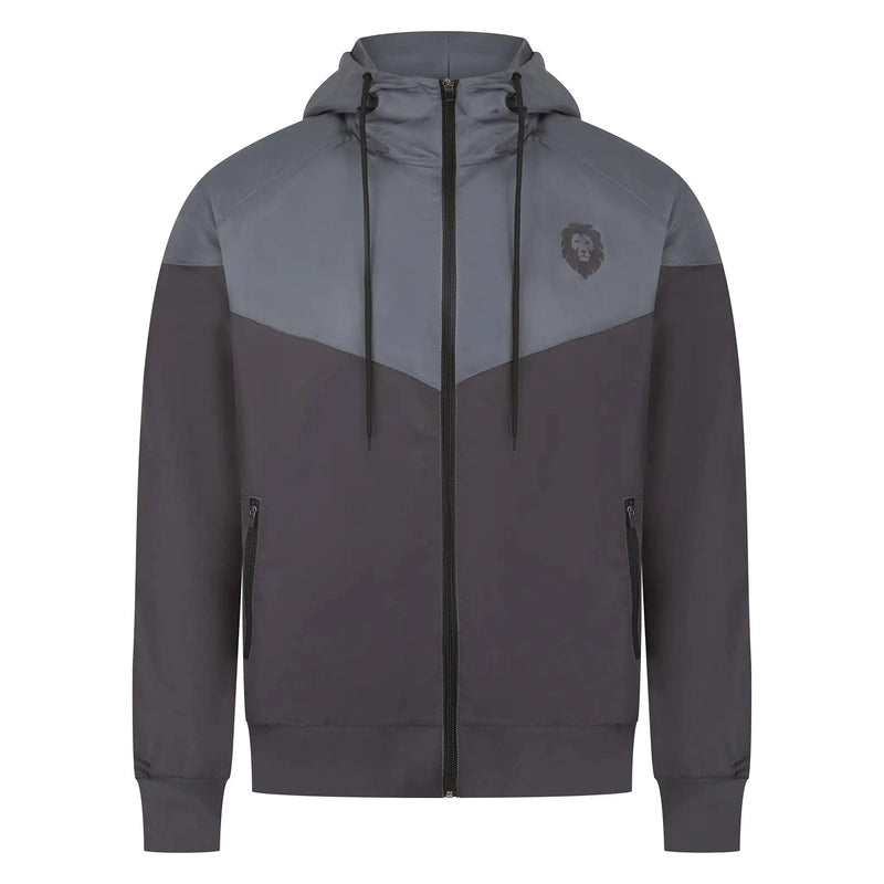 Animalia gray two-tone hooded windbreaker jacket with lion logo